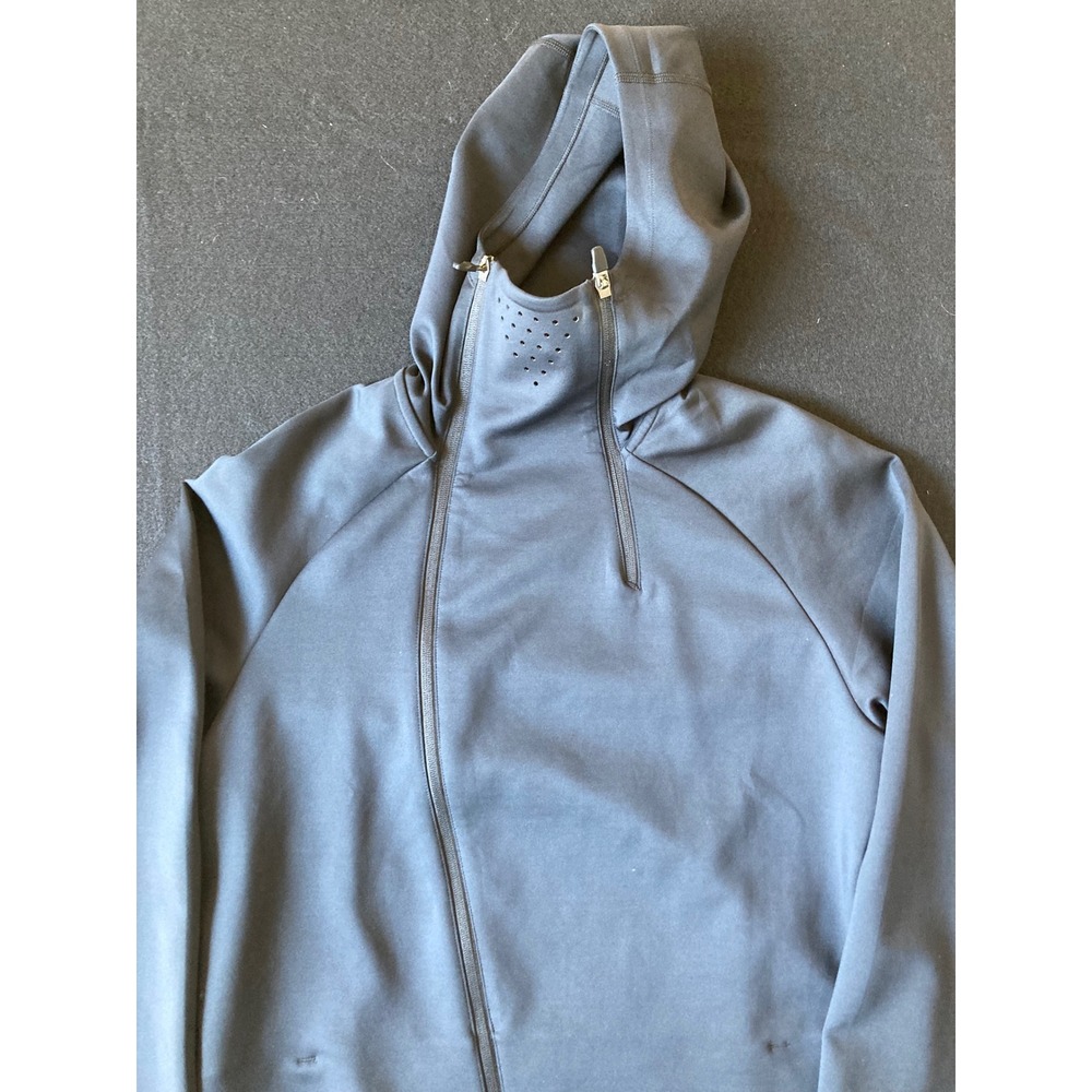 Asics MotionDry Mens L Black Asymmetrical Zip Face Mask Running Hoodie Jacket